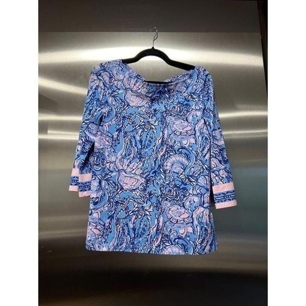 Lilly Pulitzer Waverly Top Lapis Lazuli Horseshoe Bay Size medium Blue Pink‎